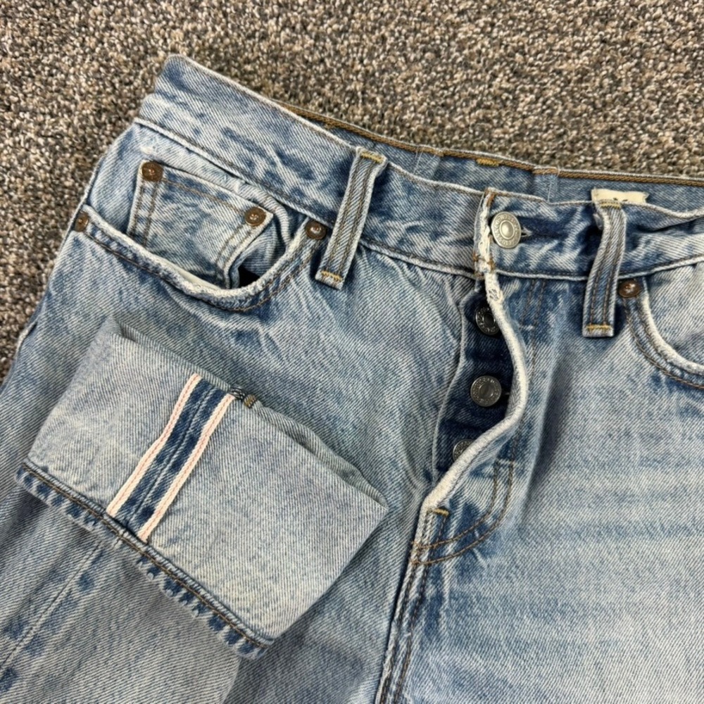 Levis 501 Taper White Oak Cone Denim Selvedge Jean Women 26 Distressed Fit 25x26